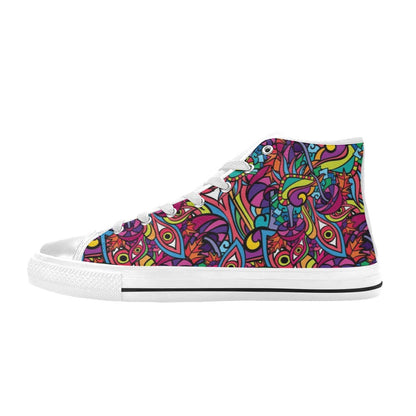 Trippy Print Design LKS302 High Top Women's White Shoes