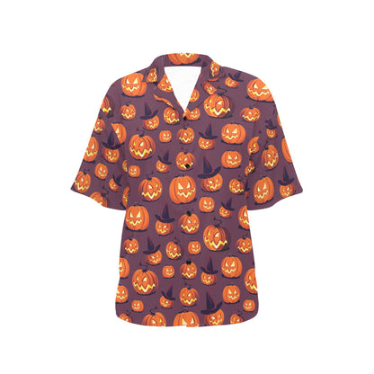 Halloween Pumpkin Pattern Print Design 03 Women's Hawaiian Shirt