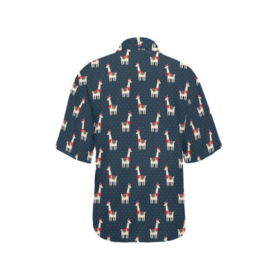 Llama with Polka Dot Themed Print Women's Hawaiian Shirt