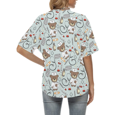 Nurse Bear Pattern Print Design A01 Women's Hawaiian Shirt