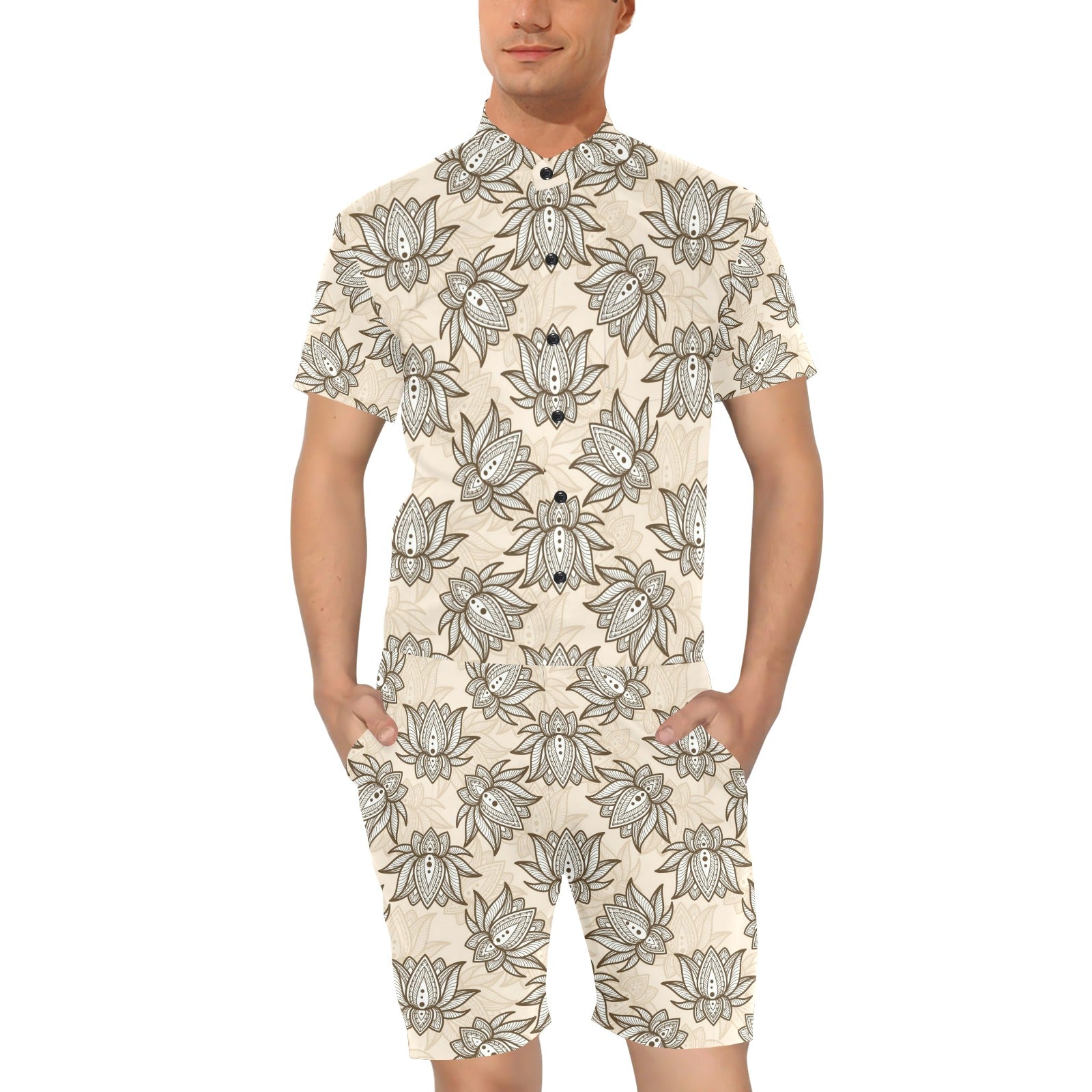 lotus Boho Pattern Print Design LO05 Men's Romper