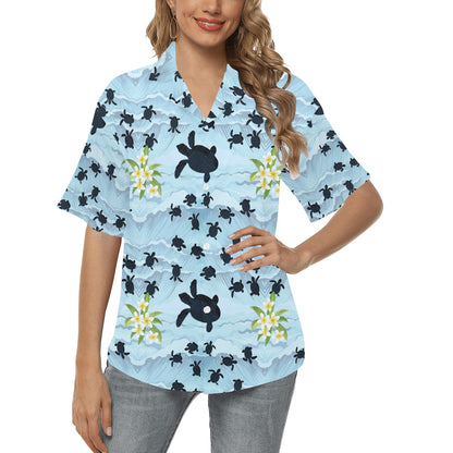 Sea Turtle Pattern Print Design T011 Women's Hawaiian Shirt