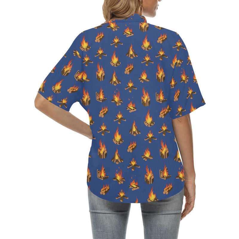 Campfire Pattern Print Design 03 Women's Hawaiian Shirt