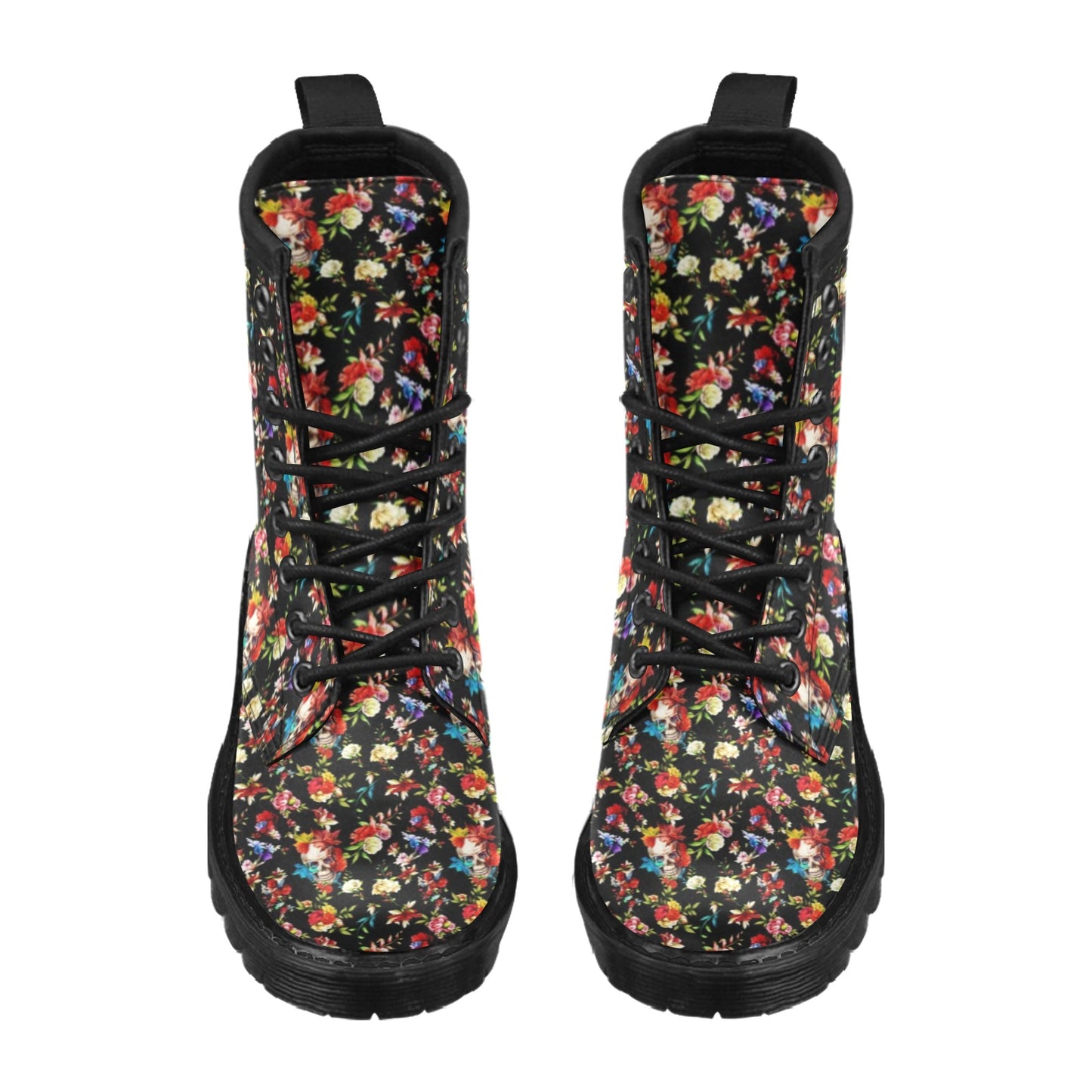 Skull Roses Flower Design Themed Print Women's Boots