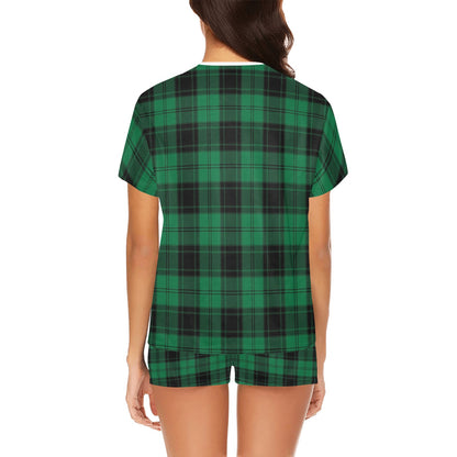 Tartan Green Print Design LKS302 Women's Short Pajama Set