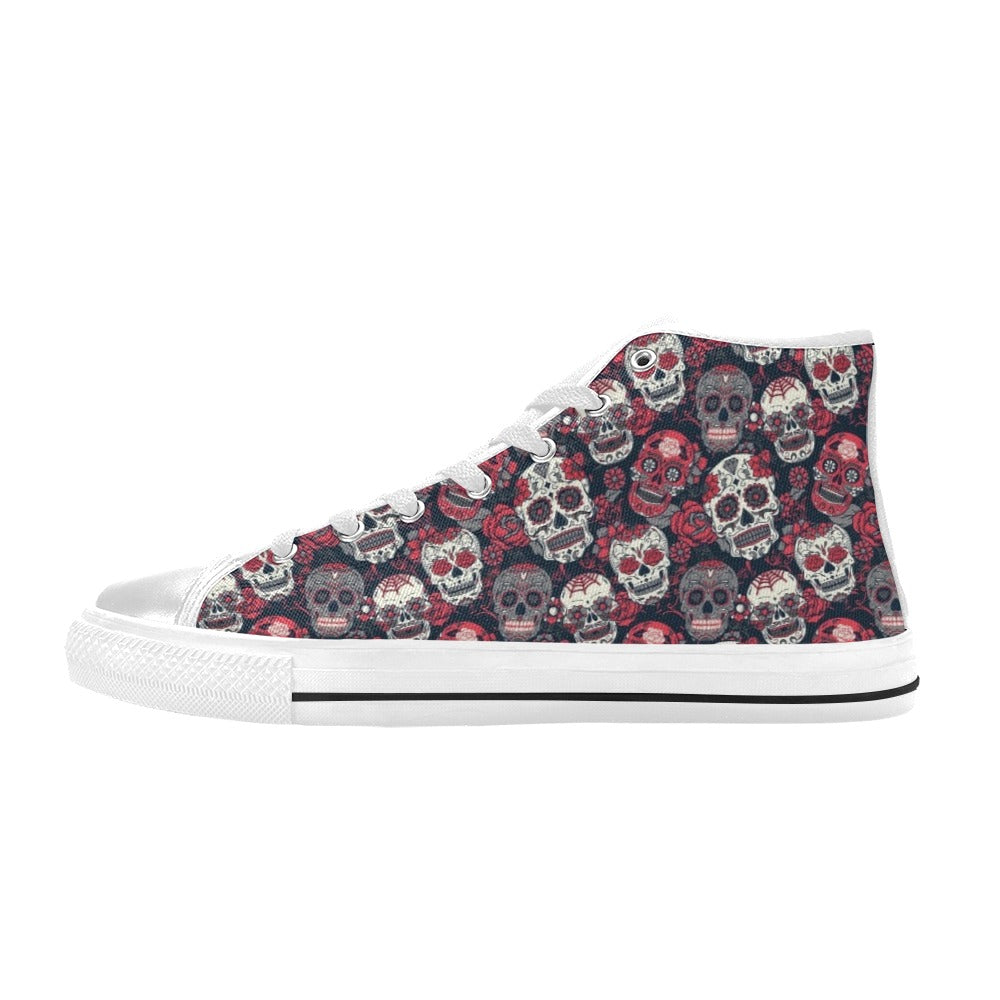 Sugar Skull Print Design LKS303 High Top Women's White Shoes