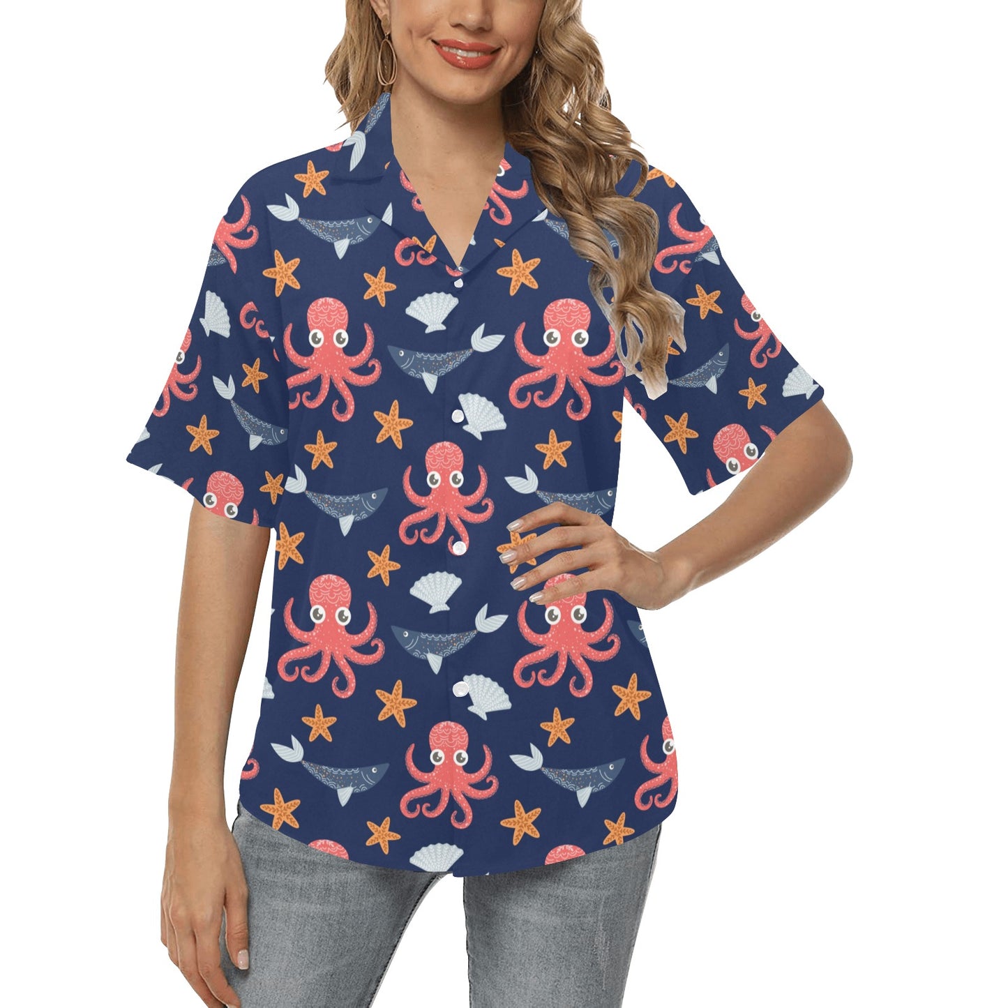 Octopus Pattern Print Design A04 Women's Hawaiian Shirt