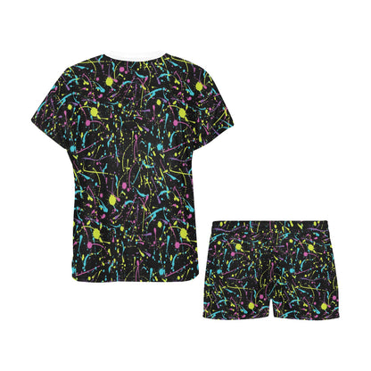 Splatter Multicolor Print Design LKS302 Women's Short Pajama Set