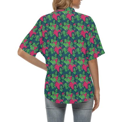 Zombie Themed Design Pattern Print Women's Hawaiian Shirt