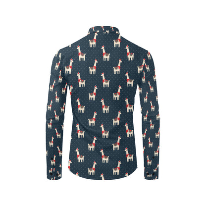 Llama with Polka Dot Themed Print Men's Long Sleeve Shirt
