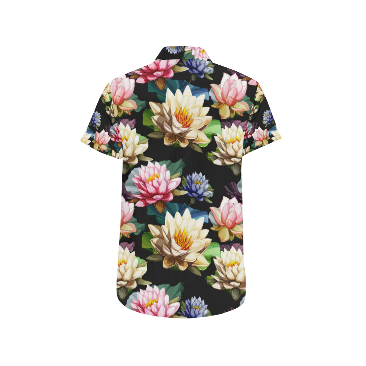 Water Lily Pattern Print Design WL02 Men's Short Sleeve Button Up Shirt