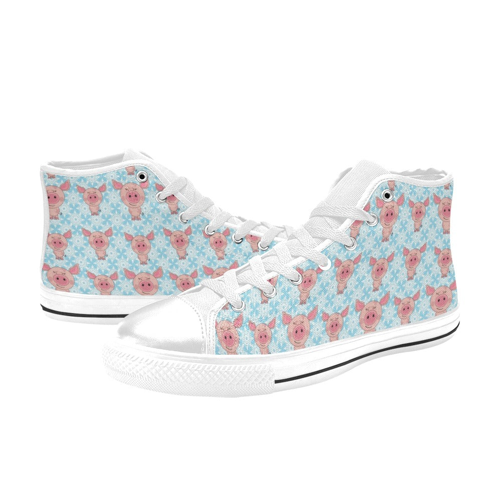Pig Print Design LKS402 High Top Women's White Shoes