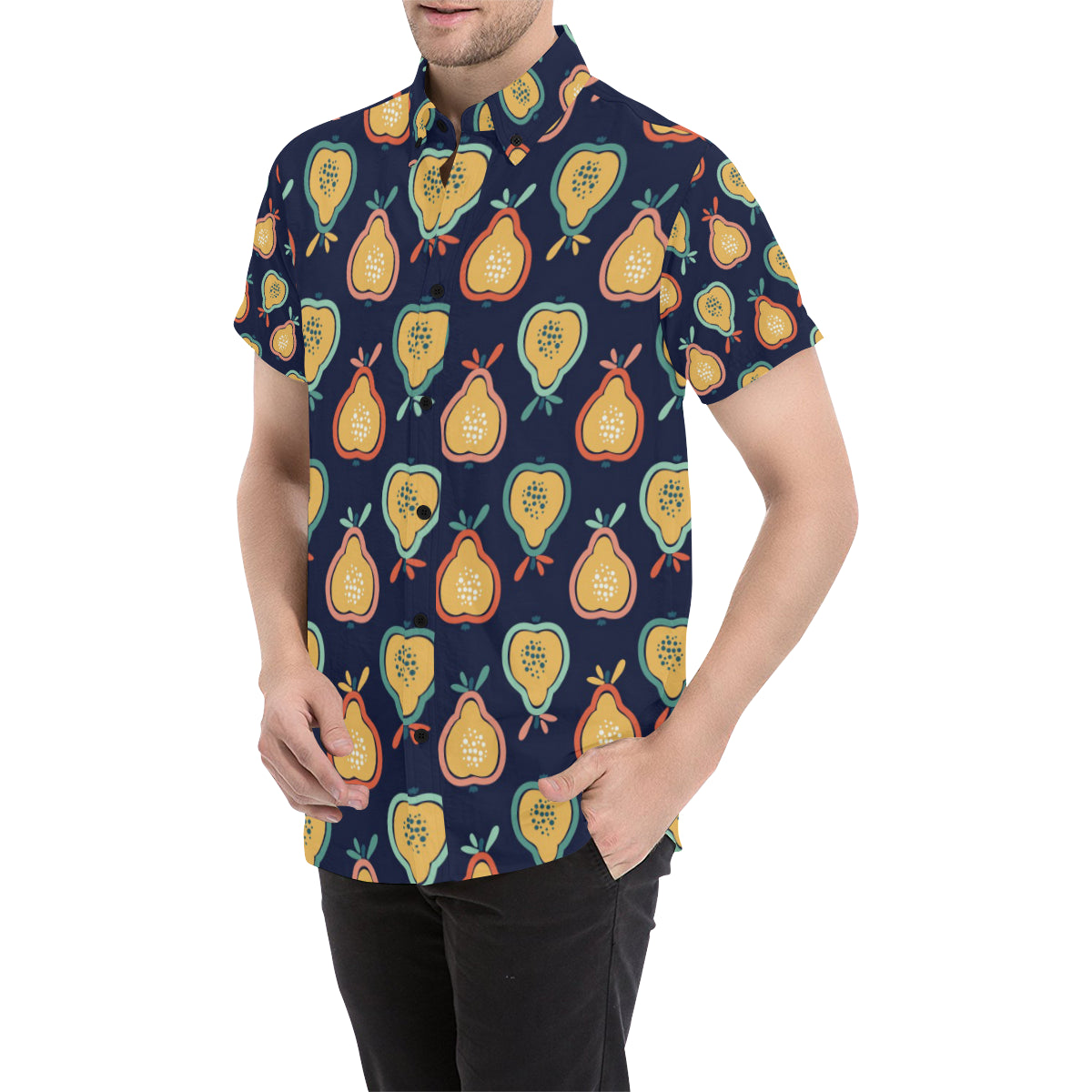 Pear Pattern Print Design PE03 Men's Short Sleeve Button Up Shirt
