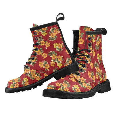 Orange Hibiscus Pattern Print Design HB026 Women's Boots