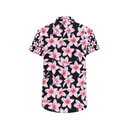 Pink Plumeria Pattern Print Design PM09 Men's Short Sleeve Button Up Shirt