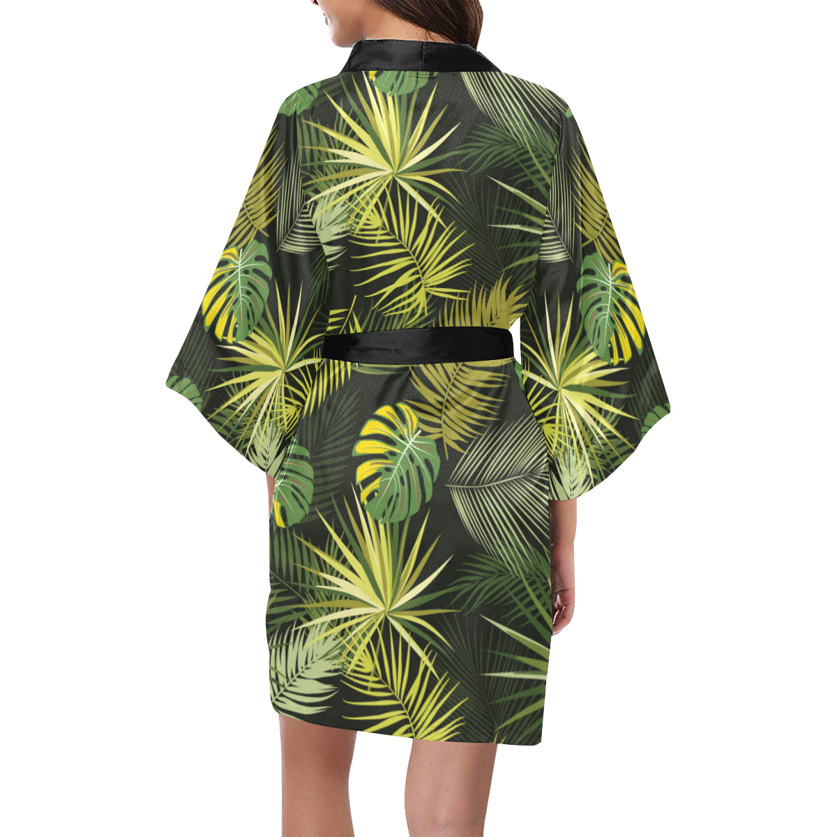 Palm Leaf Pattern Print Design A05 Women's Short Kimono