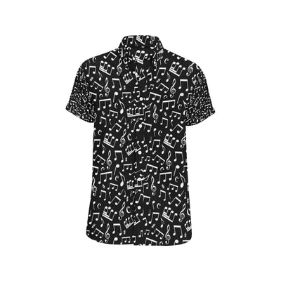 Music Note Black white Themed Print Men's Short Sleeve Button Up Shirt