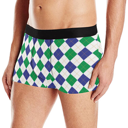 Argyle Green Blue Pattern Print Design 03 Men's Boxer Briefs