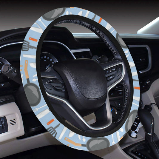 Cooking Kitchen Tools Pattern Print Design 02 Steering Wheel Cover with Elastic Edge