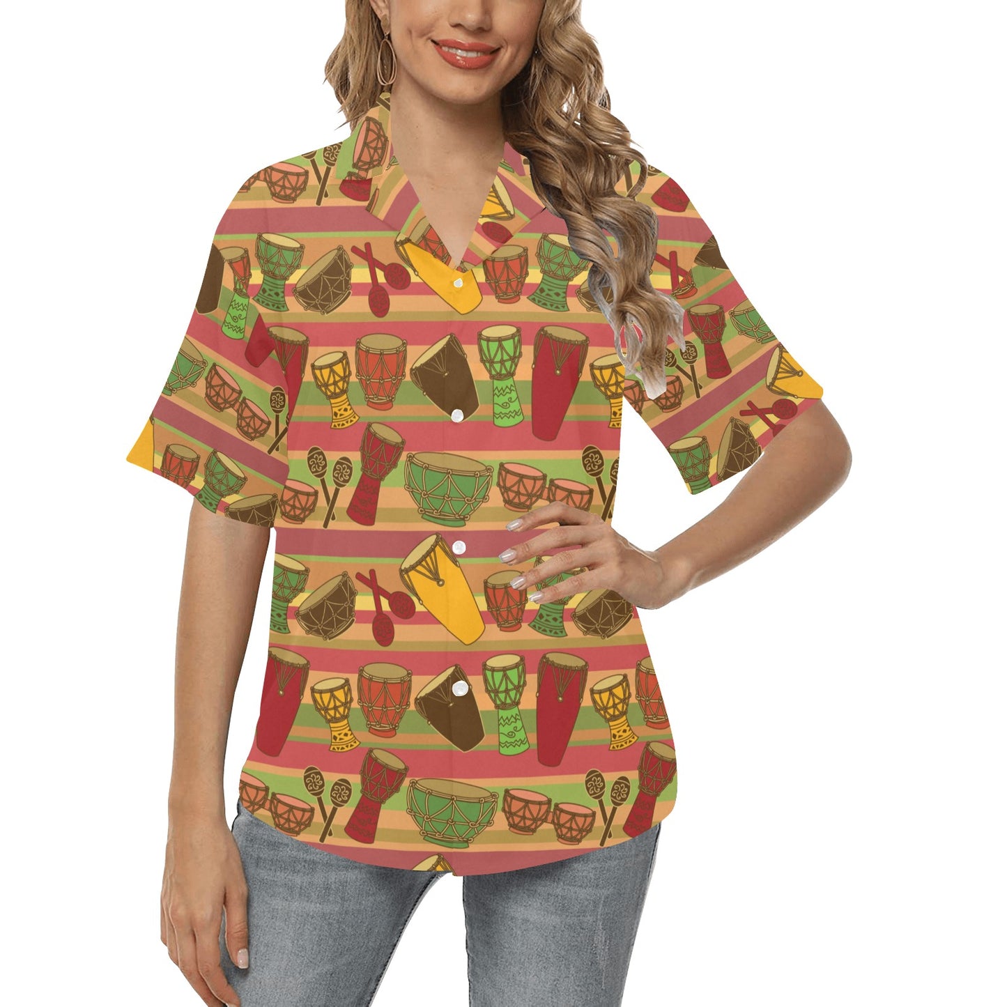 Percussion Pattern Print Design 01 Women's Hawaiian Shirt