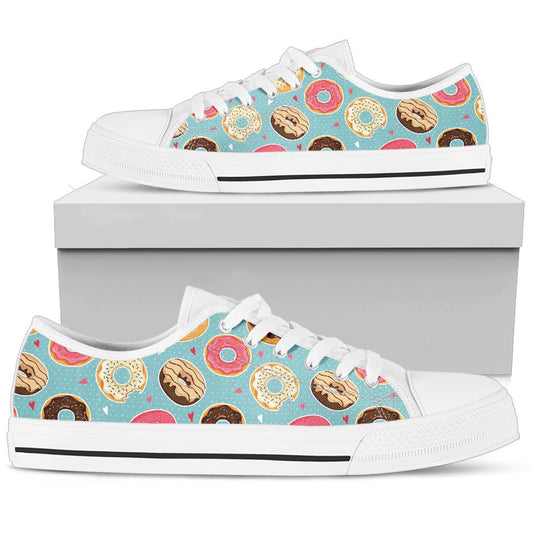 Donut Pattern Print Design DN04 White Bottom Low Top Shoes