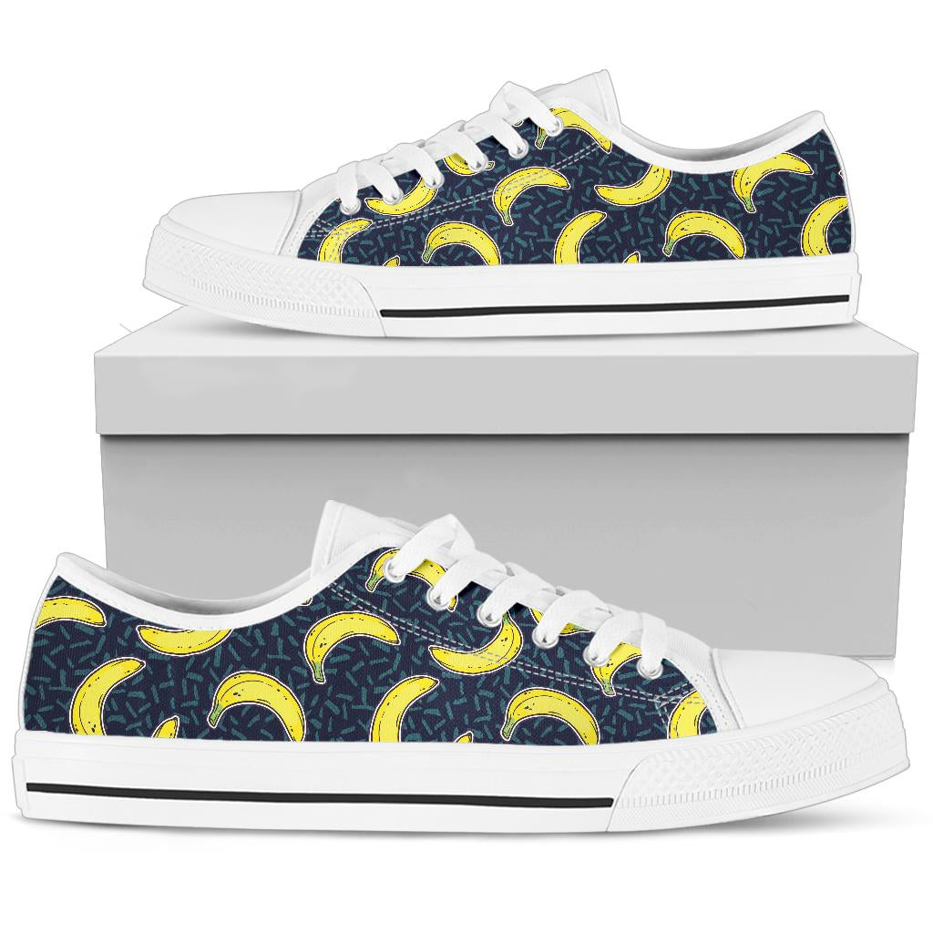 Banana Pattern Print Design BA09 White Bottom Low Top Shoes