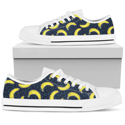 Banana Pattern Print Design BA09 White Bottom Low Top Shoes