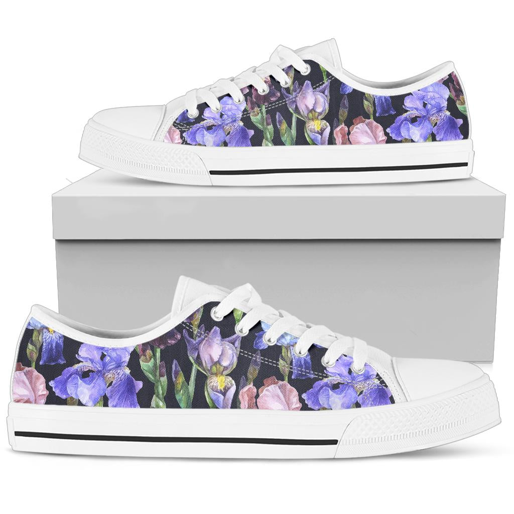 Iris Pattern Print Design IR04 White Bottom Low Top Shoes