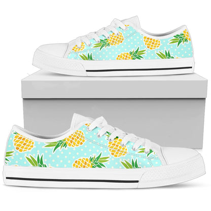 Pineapple Pattern Print Design PP01 White Bottom Low Top Shoes