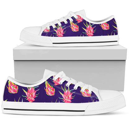 Dragonfruit Pattern Print Design DF02 White Bottom Low Top Shoes