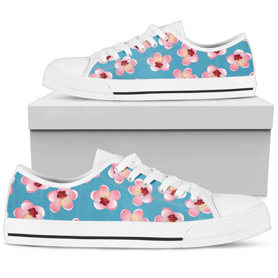 Cherry Blossom Pattern Print Design CB09 White Bottom Low Top Shoes
