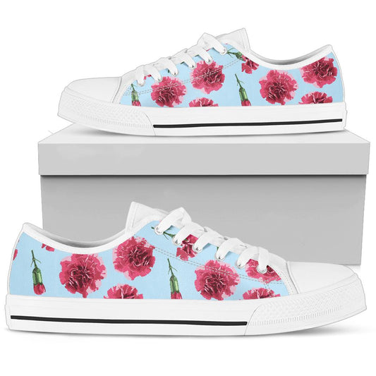 Carnations Pattern Print Design CN01 White Bottom Low Top Shoes