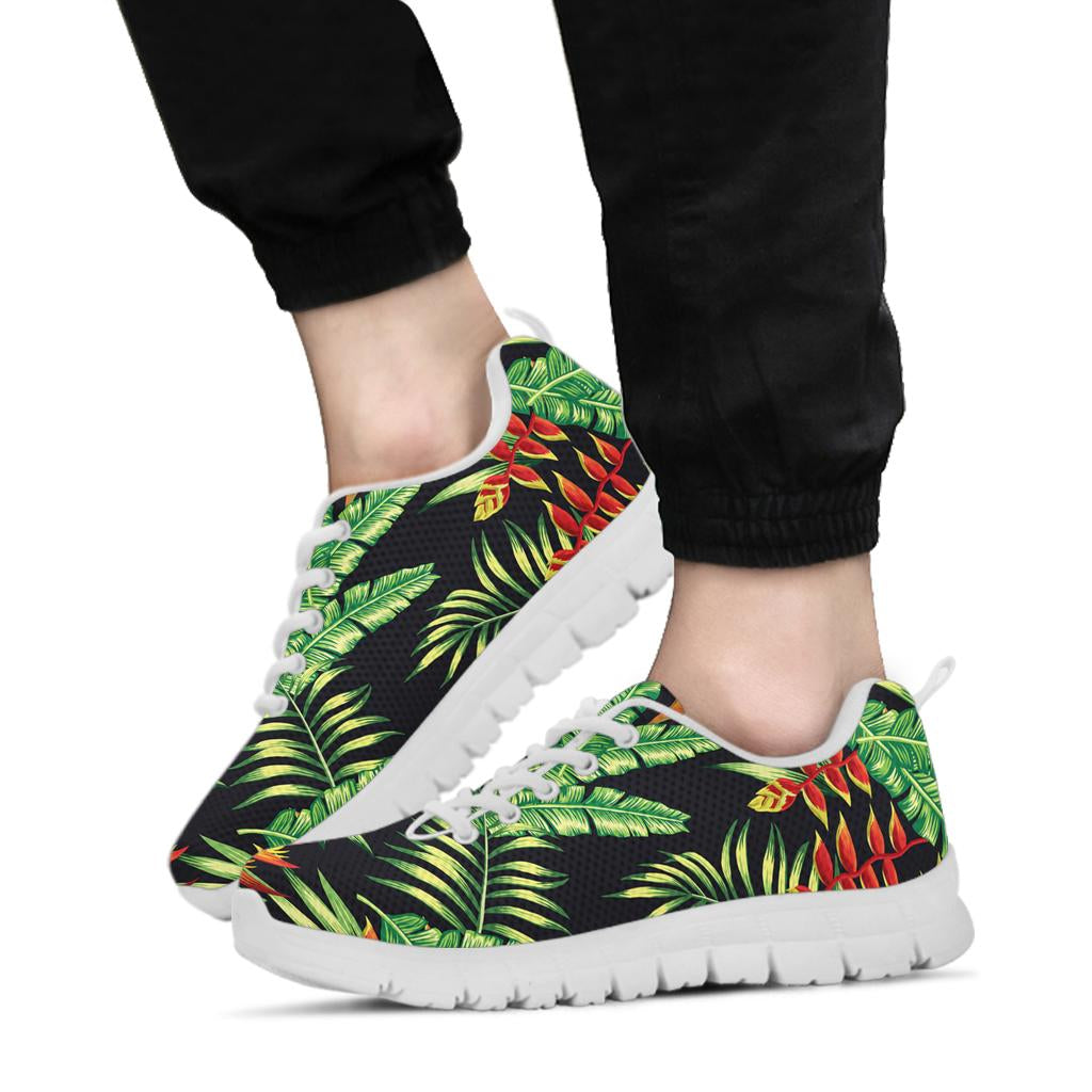 Hawaiian Flower Tropical Palm Leaves Sneakers White Bottom Shoes