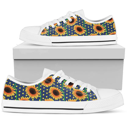 Sunflower Pattern Print Design SF03 White Bottom Low Top Shoes