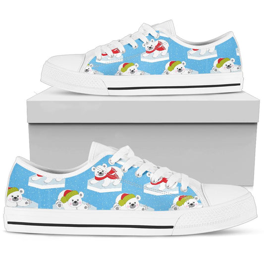 Polar Bear Pattern Print Design PB06 White Bottom Low Top Shoes
