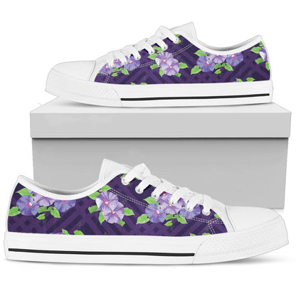 Morning Glory Pattern Print Design MG03 White Bottom Low Top Shoes