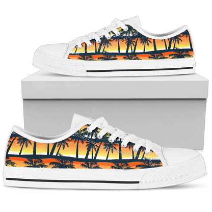 Palm Tree Pattern Print Design PT011 White Bottom Low Top Shoes