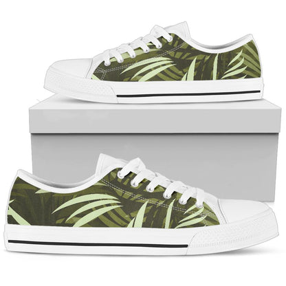Palm Leaves Pattern Print Design PL05 White Bottom Low Top Shoes