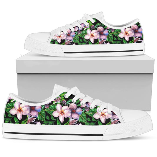Plumeria Pattern Print Design PM01 White Bottom Low Top Shoes