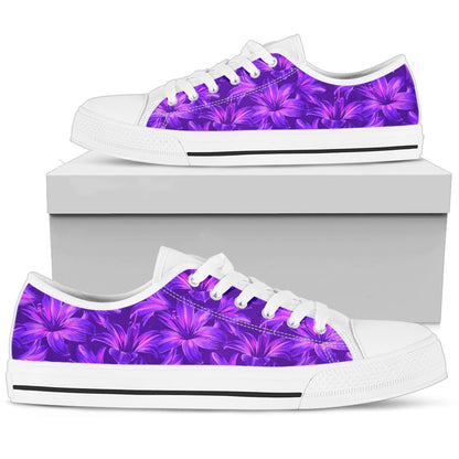 Amaryllis Pattern Print Design AL03 White Bottom Low Top Shoes
