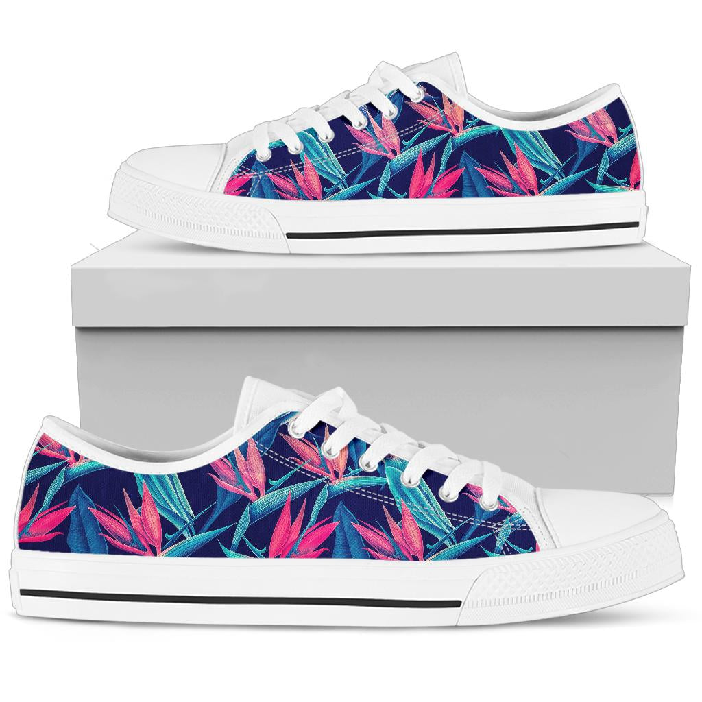 Tropical Flower Pattern Print Design TF024 White Bottom Low Top Shoes