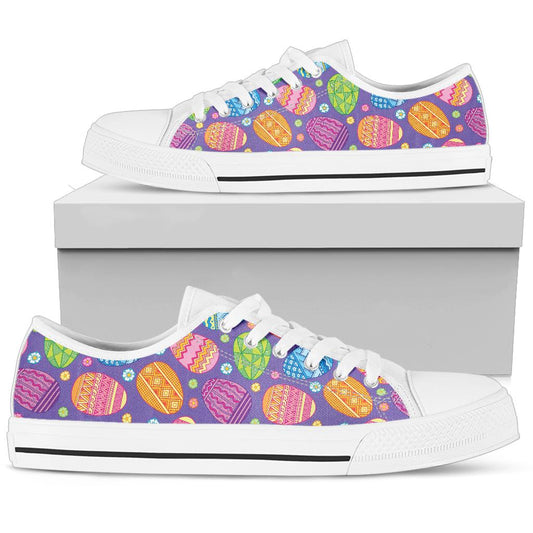 Easter Eggs Pattern Print Design RB010 White Bottom Low Top Shoes