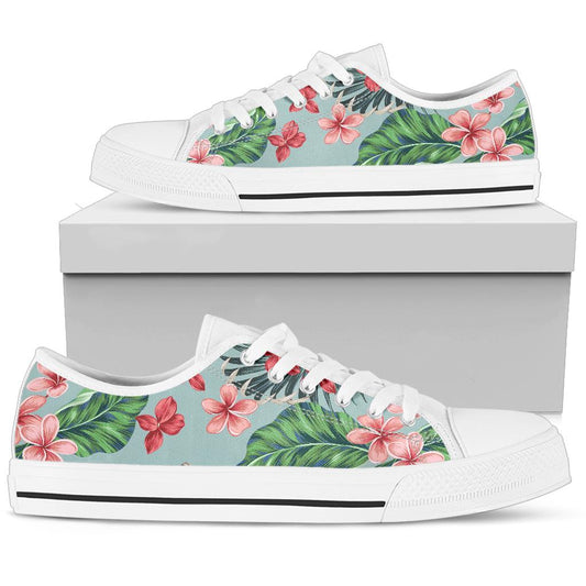 Plumeria Pattern Print Design PM027 White Bottom Low Top Shoes