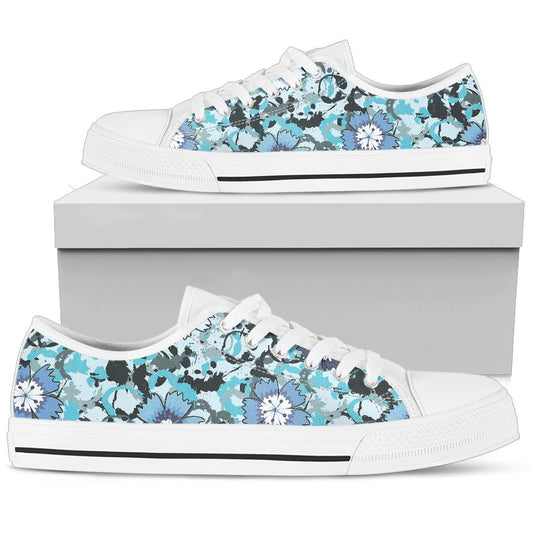 Carnations Pattern Print Design CN04 White Bottom Low Top Shoes