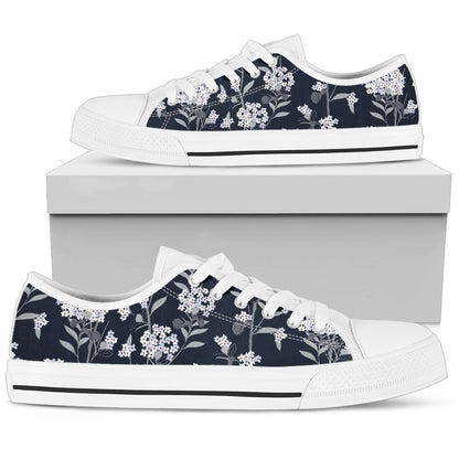 Hydrangea Pattern Print Design HD07 White Bottom Low Top Shoes