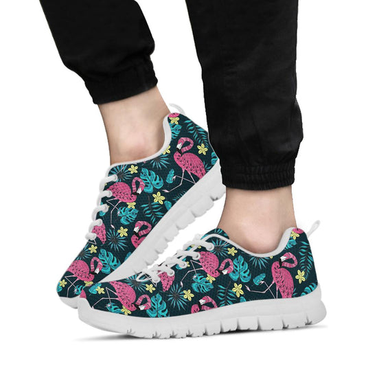 Flamingo Print Pattern Sneakers White Bottom Shoes