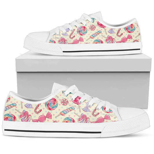 Candy Pattern Print Design CA04 White Bottom Low Top Shoes