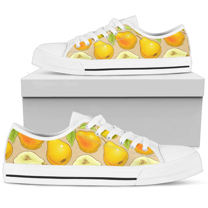 Pear Pattern Print Design PE05 White Bottom Low Top Shoes