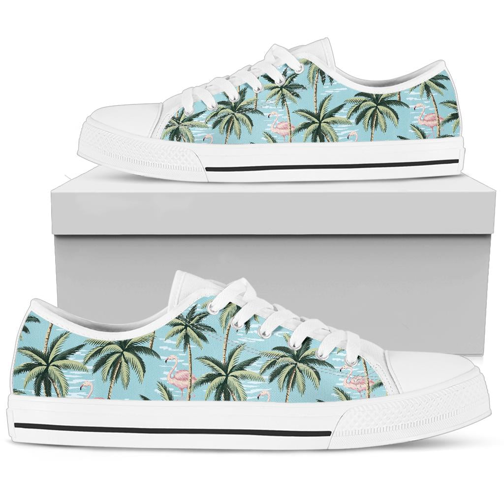 Palm Tree Pattern Print Design PT05 White Bottom Low Top Shoes
