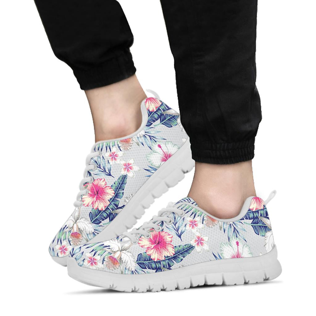 Hibiscus Print Sneakers White Bottom Shoes